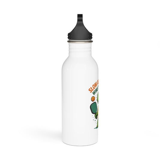 Stainless Steel Water Bottle, Turtle Holding A Pickleball Paddle - Slow and Steady wins the rally, Eco-Friendly Water Bottle, Reusable