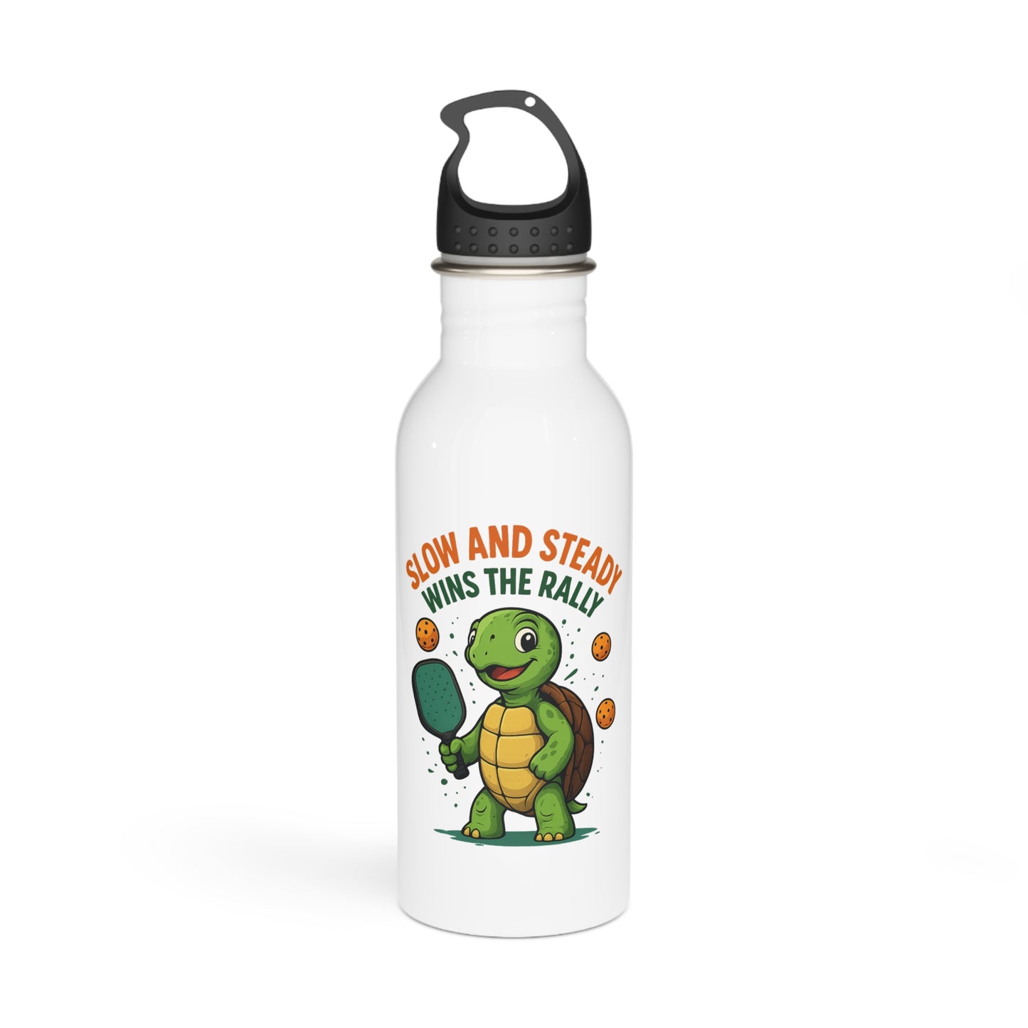 Stainless Steel Water Bottle, Turtle Holding A Pickleball Paddle - Slow and Steady wins the rally, Eco-Friendly Water Bottle, Reusable