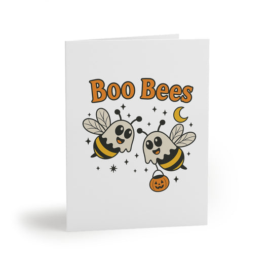 Set of 8 Greeting Cards, Bees with Ghost Sheets Halloween Card, Boo Bees, Spooky Cards, Cheeky Pun Card, Halloween Stationery, Funny