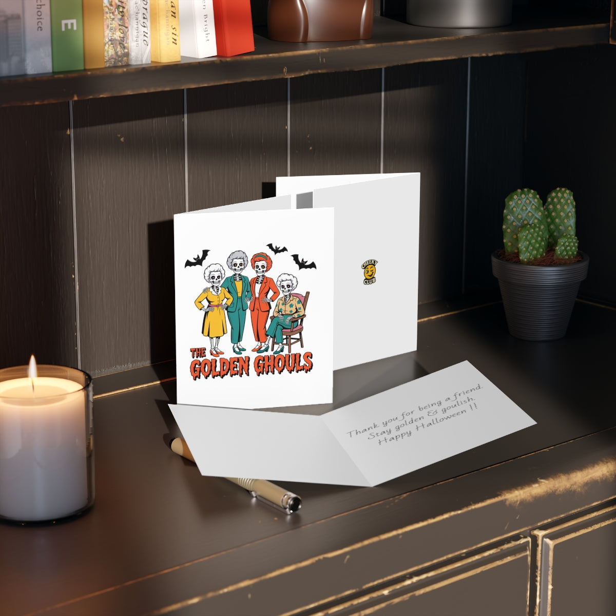 Set of 8 Halloween Greeting Cards - The Golden Ghouls | Spooky Wishes, Holiday Cards, Fun Invitations, Unique Card Sets, All Occasions