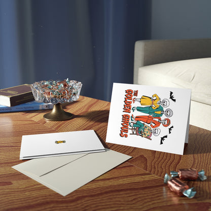 Set of 8 Halloween Greeting Cards - The Golden Ghouls | Spooky Wishes, Holiday Cards, Fun Invitations, Unique Card Sets, All Occasions